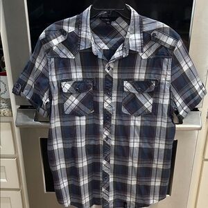 Casual Navy Plaid Button-Down Shirt